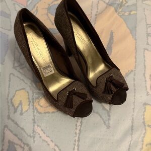 Christian Siriano Brown Peep-Toe Heels with Bow Detail